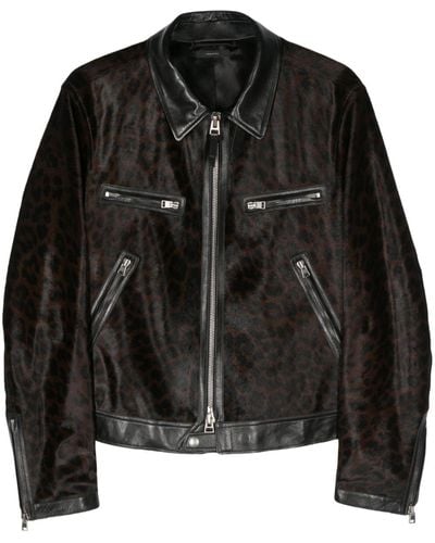 Tom Ford Leopard Print Leather Jacket - Black