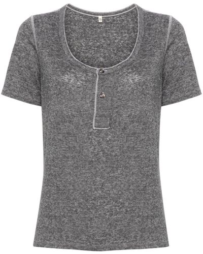R13 T-shirt Henley en lin mélangé - Gris