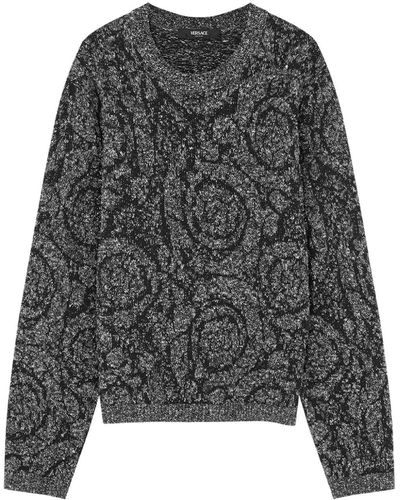 Versace Jacquard Long Sleeve Jumper - Grey