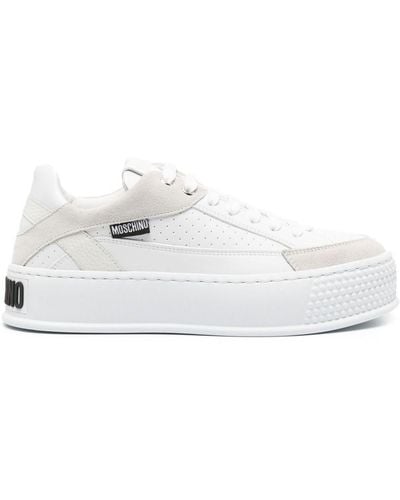 Moschino Logo-embossed Leather Trainers - White