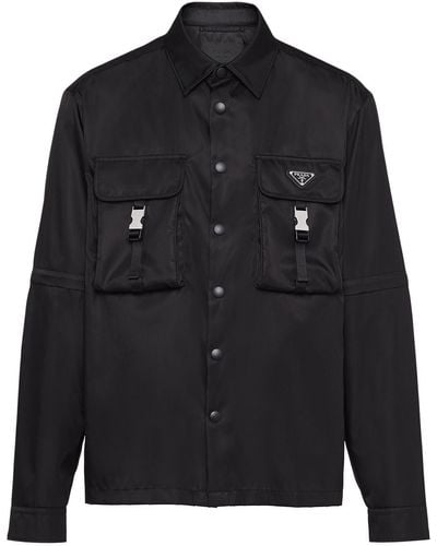 Prada Re-nylon Triangle-logo Shirt - Black
