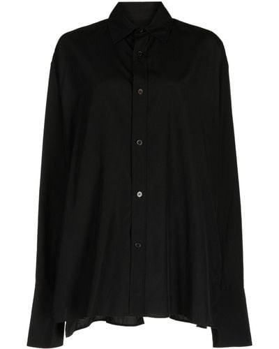 Yohji Yamamoto Semi-sheer Draped-panel Shirt - Black