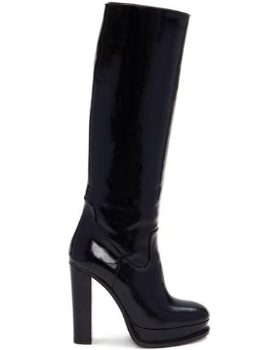 Alexander McQueen 120mm Platform Leather Knee Boots - Black