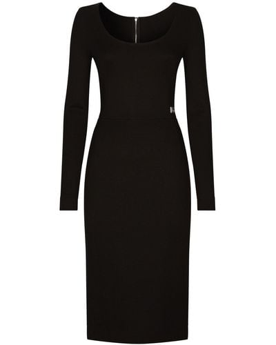 Dolce & Gabbana Dg-logo Milano-rib Midi Dress - Black
