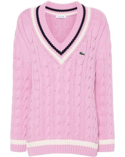 Lacoste Logo-embroidered Cable-knit Sweater - Pink
