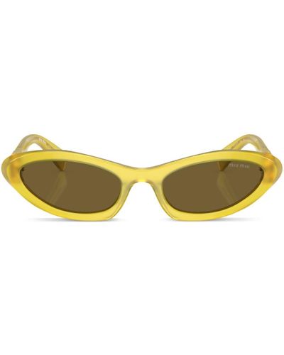 Miu Miu Logo-plaque Oval-frame Sunglasses - Yellow