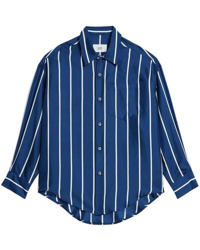 Ami Paris Striped Button-up Shirt - Blue