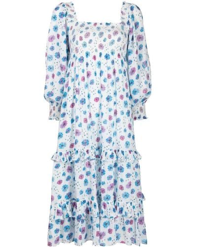 LoveShackFancy Midi-jurk Met Bloemenprint - Blauw
