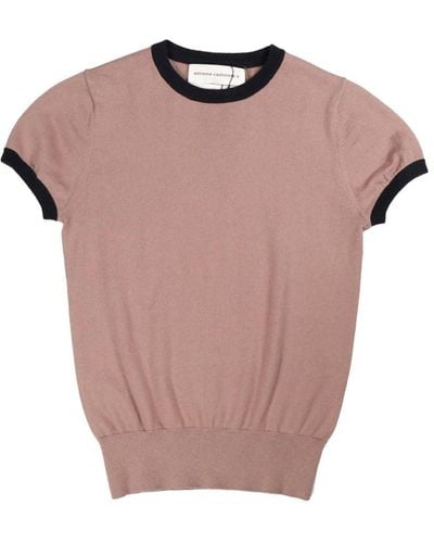 Extreme Cashmere Contrast-trim Fine-knit T-shirt - Pink