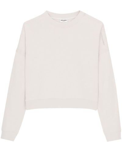 Saint Laurent Logo-embroidered Cotton Sweater - White