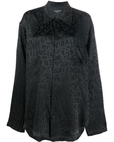 Balenciaga Seidenhemd mit Print - Schwarz