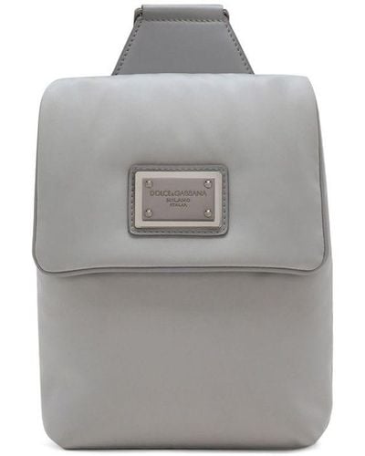 Dolce & Gabbana Mini Rucksack mit Logo-Schild - Grau