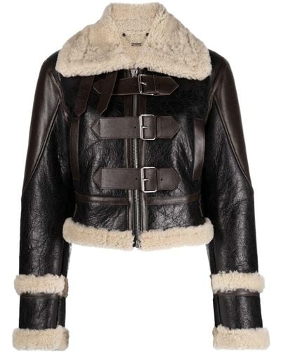 Blumarine Giacca Shearling-trim Leather Jacket - Black
