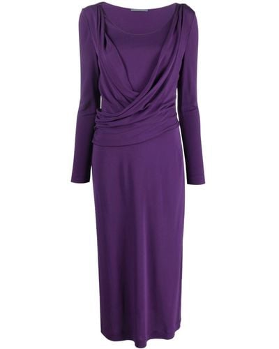Alberta Ferretti Round-neck Draped Midi Dress - Purple