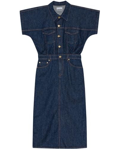 Ganni Denim Midi Dress - Blue