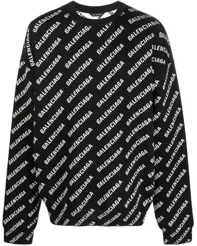 Balenciaga All-over Intarsia-knit Logo Sweater - Black