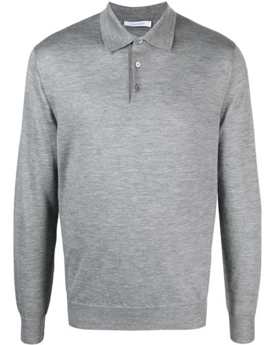 Cruciani Fine-knit long-sleeved polo shirt - Gris