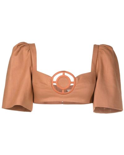 Adriana Degreas Blusa corta bordada con abertura - Rosa