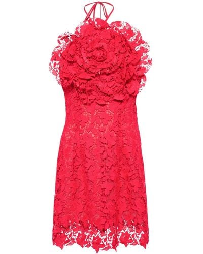 Oscar de la Renta Floral-appliqué Lace Minidress - Red