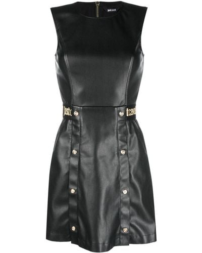 Just Cavalli Logo-waistband Faux-leather Minidress - Black