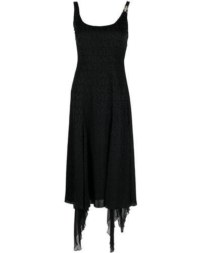 Versace Logo-jacquard Ruffle-detail Dress - Black