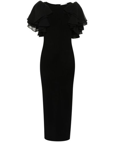 Chloé Ruffled-sleeves Midi Dress - Black