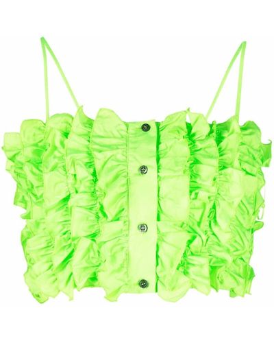 MSGM Cropped Ruffled Top - Green