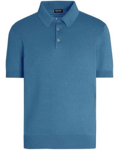 Zegna Fijngebreid Poloshirt - Blauw