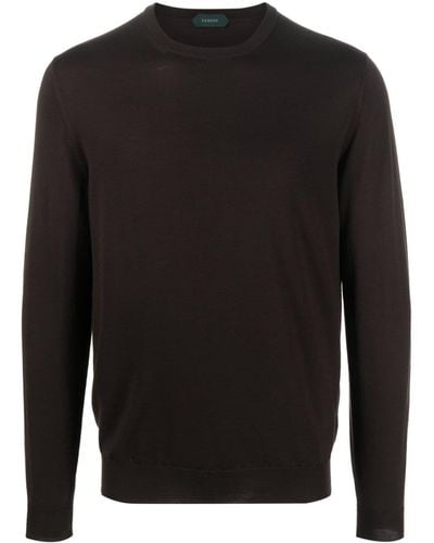 Zanone Crew-neck Fine-knit Sweater - Black