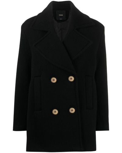 Pinko Wide-lapel Double-breasted Coat - Black