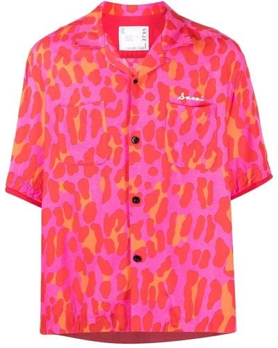 Sacai Leopard-print Short-sleeve Shirt - Pink