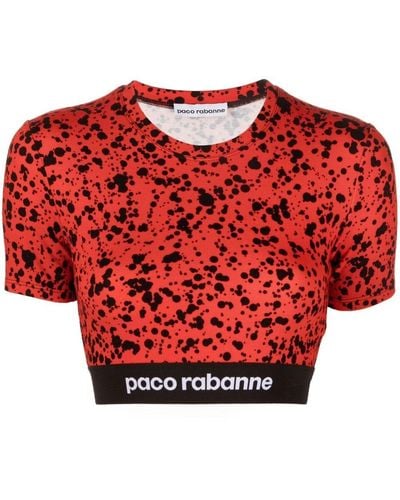 Rabanne Crop top in jersey con stampa a macchie di vernice - Rosso