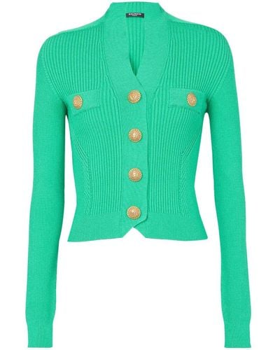 Balmain Buttoned Ribbed-knit Cardigan - Green