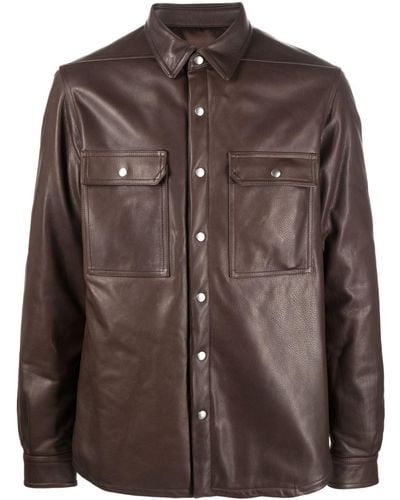 Rick Owens Luxor Long-sleeved Leather Shirt - Brown