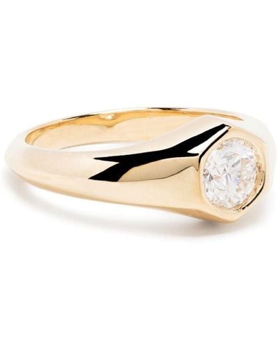Lizzie Mandler 18kt Yellow Gold Knife Edge Diamond Signet Ring - Natural