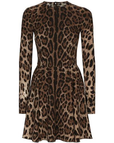 Dolce & Gabbana Vestido corto con estampado de leopardo - Marrón