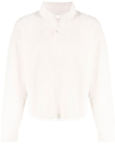Jacquemus Le Polo Neve Knitted Polo Shirt - White