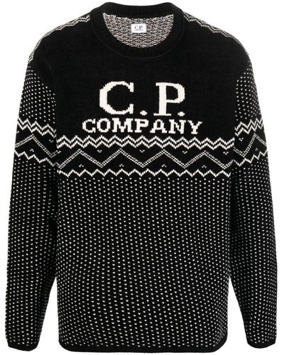C.P. Company Logo-intarsia Cotton Sweater - Black
