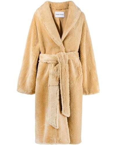 Stand Studio Belted Shearling Coat - Natural