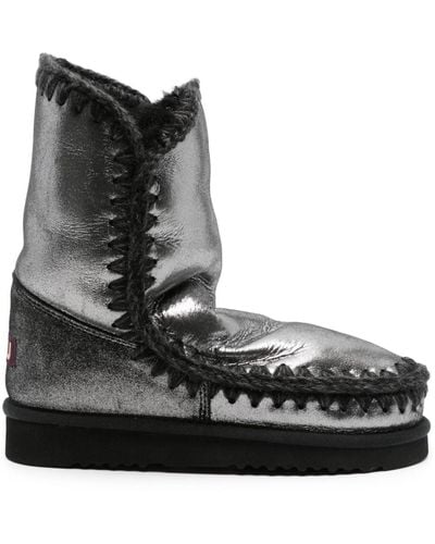 Mou Eskimo 18 Crochet-trim Metallic-leather Boots - Black