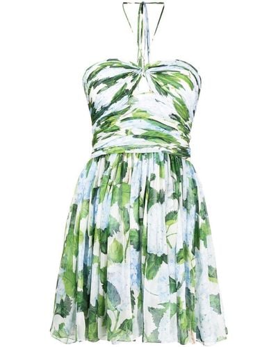 Oscar de la Renta Gerafftes Kleid mit Blumen-Print - Grün