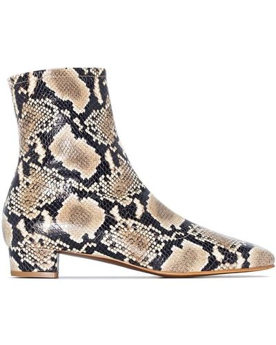 BY FAR Laura Snake-effect Leather Ankle Boots - Natural