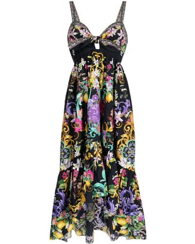 Camilla Graphic-print Cotton Midi Dress - Blue