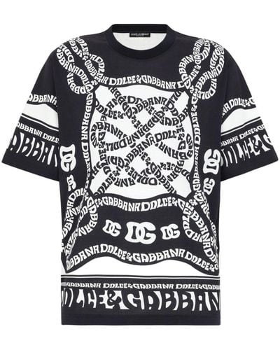 Dolce & Gabbana Short-Sleeved Marina-Print T-Shirt - Black