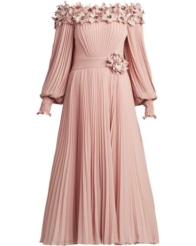 Tadashi Shoji Crystal-embellished Plissé Midi Dress - Pink