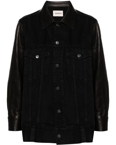 Khaite Grizzo Leather-Panels Denim Jacket - Black