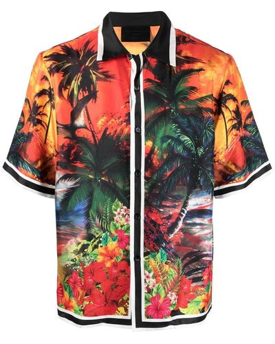 Philipp Plein Bowlinghemd mit Hawaii-Print - Schwarz