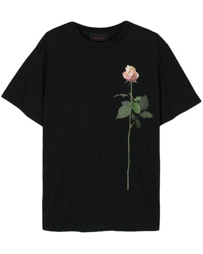 Simone Rocha Rose-print Cotton T-shirt - Black