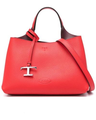 Tod's Logo-pendant Leather Tote Bag - Red