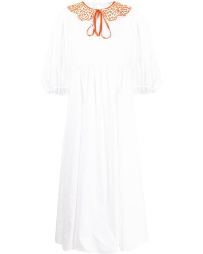Cecilie Bahnsen Contrast Collar Mid-length Dress - White